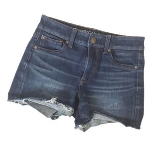 AEO 360 Super Stretch High Rise Shortie Cutoff Blue Jean Denim Shorts ‎ 2